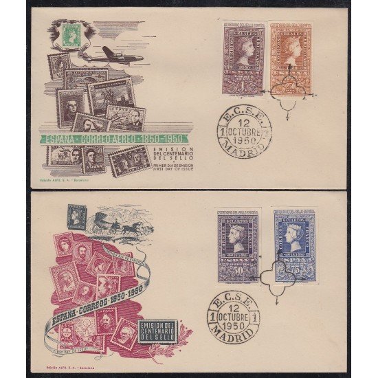 España Spain 1075/76 + 1079/80 1954 Centenario del sello español SPD España Spain 1075/76 + 1079/80 1954 Centenario del sello español SPD