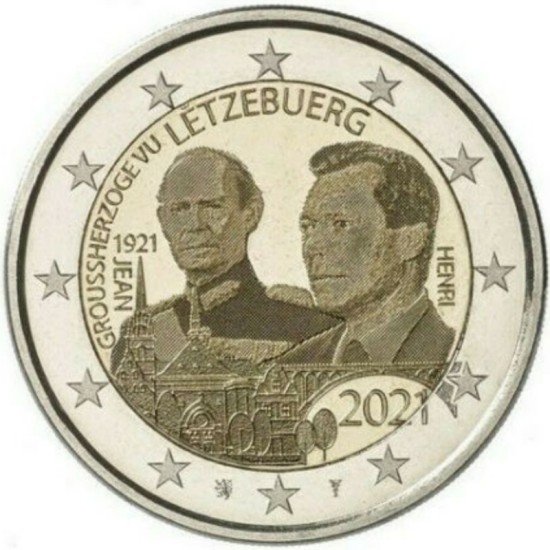 Luxemburgo 2021 2 € euros conmemorativos Gran Duque Jean Emisión gofrado Luxemburgo 2021 2 € euros conmemorativos Gran Duque Jean Emisión gofrado