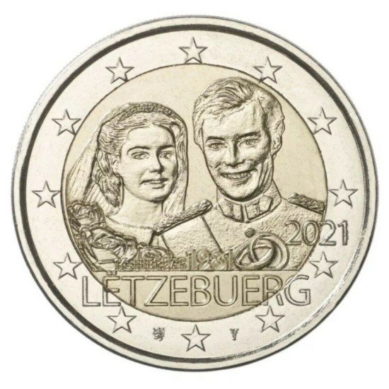 Luxemburgo 2021 2 € euros conmemorativos Av. Boda Rel Emisión relieve Luxemburgo 2021 2 € euros conmemorativos Av. Boda Rel Emisión relieve