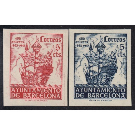 Barcelona 49/50s 1943 450 Aniversario llegada de Colón Barco Boat MNH