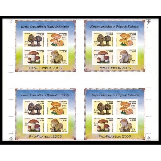 Honduras HB 82 BL.4 2005 América Upaep Hongos comestibles en peligro de extinción MNH