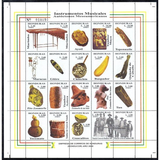 Honduras A- 1006/25 2000 Instrumentos musicales autóctonos Mesoamericanos MNH