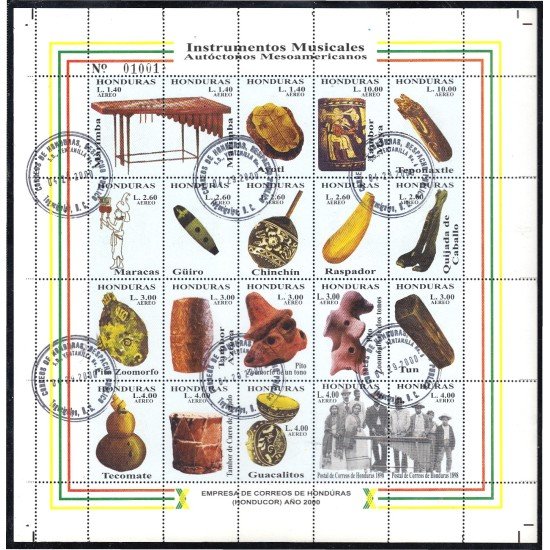 Honduras A- 1006/25 2000 Instrumentos musicales autóctonos Mesoamericanos  usados