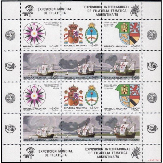 España Spain Emisión Conjunta 1984 Argentina España Exposición Internacional de Filatelia Temática Barcos MNH