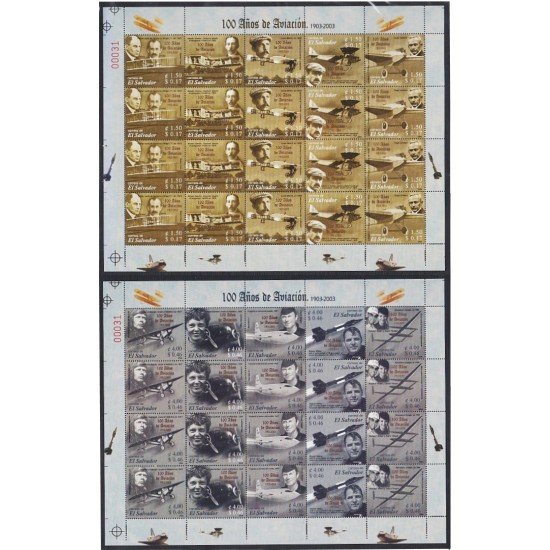 El Salvador 1572a/81a 2004 Minihojita 100° de la Aviación MNH
