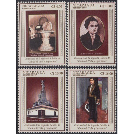 Nicaragua 2646/2649 2007 100° de la Segunda Edición de Cantos de Vida y Esperanza de Rubén Dario MNH Nicaragua 2646/2649 2007 100° de la Segunda Edición de Cantos de Vida y Esperanza de Rubén Dario MNH
