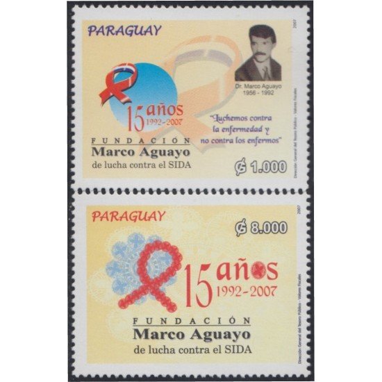 Paraguay 2999/00 2007 15 Años de la Fundación Marco Aguayo de lucha contra el Sida MNH Paraguay 2999/00 2007 15 Años de la Fundación Marco Aguayo de lucha contra el Sida MNH