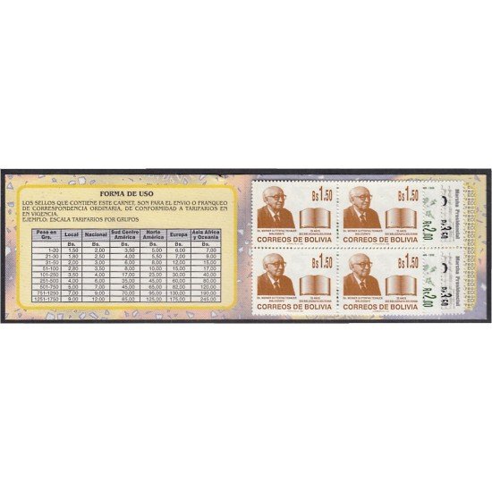 Bolivia 976/78 1998 Serie Antigua Personalidades en carnet MNH