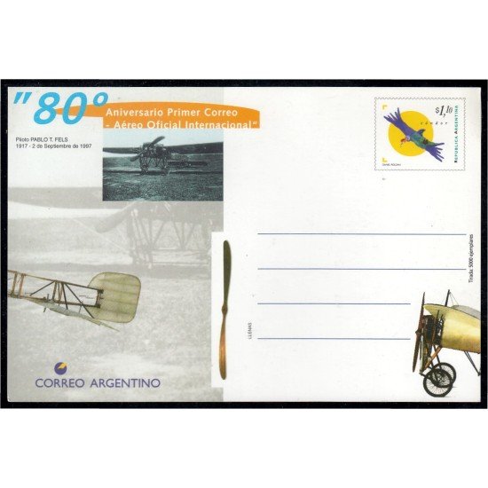 Argentina Tarjeta Postal 1997 80º Aniversario del primer correo Aéreo Internacional 