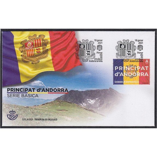 Andorra Española 507 2021 Bandera y Escudo de Andorra SPD Sobre Primer día