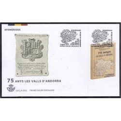 Andorra Española 516 2021 75 Años de Los Valles de Andorra SPD Sobre Primer día