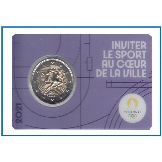 Francia France 2021 Cartera Oficial Coin Card 2€ euros conm. 1l París 2024 Francia France 2021 Cartera Oficial Coin Card 2€ euros conm. 1l París 2024