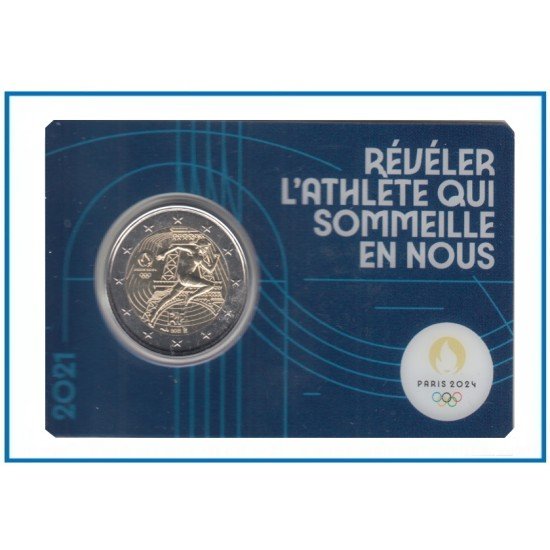 Francia France 2021 Cartera Oficial Coin Card 2€ euros conm. 1az París 2024 Francia France 2021 Cartera Oficial Coin Card 2€ euros conm. 1az París 2024