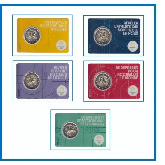 Francia France 2021 Cartera Oficial Set 5 Coin Card 2 € euros conm. JJ OO París 1a
