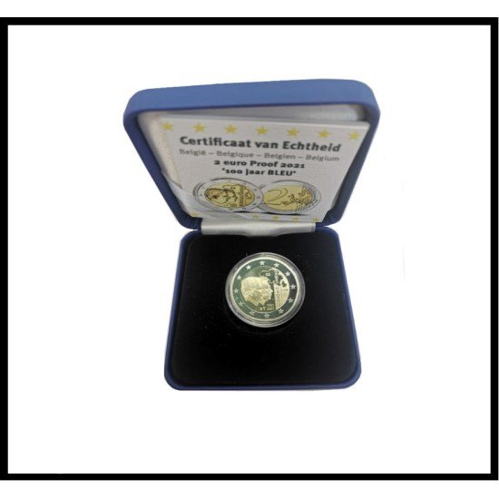 Bélgica 2021 Cartera Oficial Estuche Moneda 2 € conm Proof BLEU 