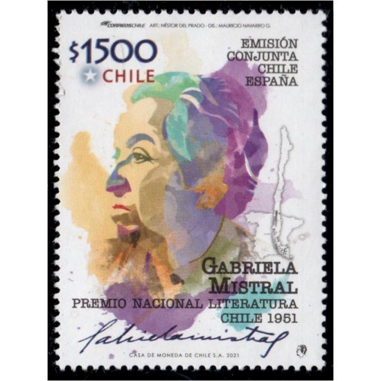 España Spain Emisión conjunta 2021 Chile - España Gabriela Mistral MNH