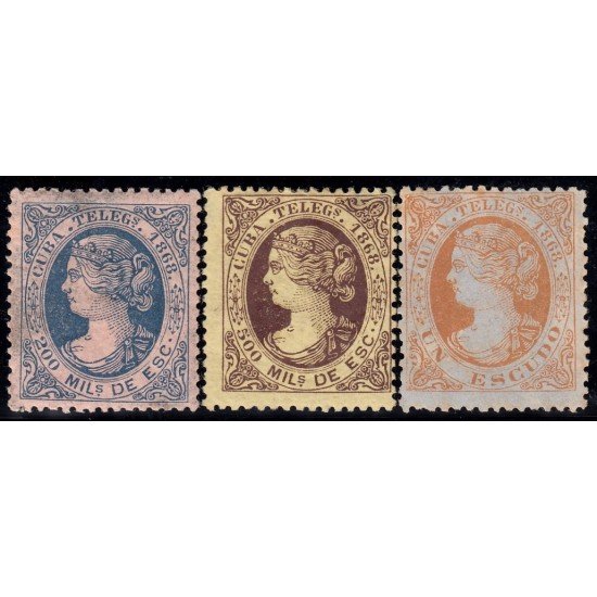 Cuba 1/3 Telégrafos 1868 Isabel II MH Cuba 1/3 Telégrafos 1868 Isabel II MH