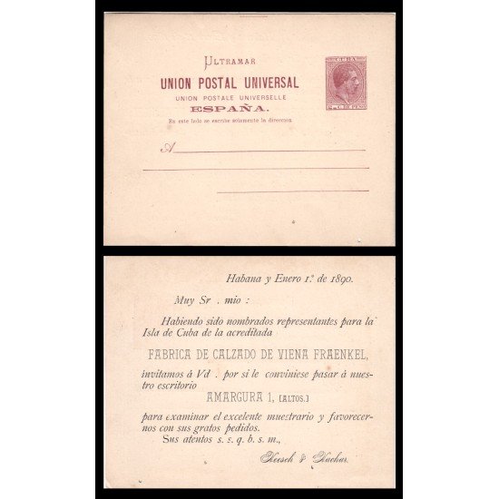 Cuba Entero Postal 11ipb 1882 Alfonso XII Sobreimpresión privada
