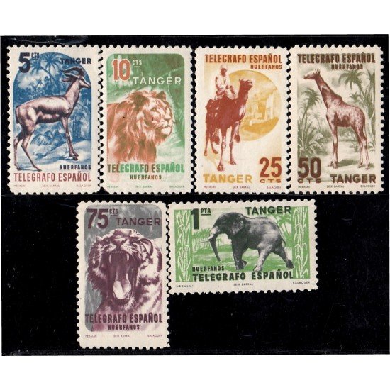 Tanger Telégrafos 65/70 1957 Fauna Animal Camello Léon Tigre Elefante Cambio de color MH Tanger Telégrafos 65/70 1957 Fauna Animal Camello Léon Tigre Elefante Cambio de color MH