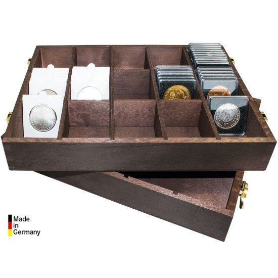 Lindner 2245 Caja de madera para monederos 50x50 mm cápsulas para monedas CARRÉE