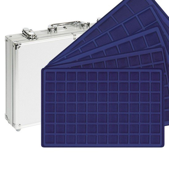 Lindner S2340M Maletín de aluminio para monedas con 5 tabletas de monedas diferentes azul oscuro Lindner S2340M Maletín de aluminio para monedas con 5 tabletas de monedas diferentes azul oscuro