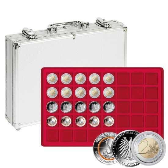 Lindner S2340-200 Maletín de aluminio con 5 bandejas de monedas rojas para 200 monedas o cápsulas de monedas de hasta 34 mm Ø Lindner S2340-200 Maletín de aluminio con 5 bandejas de monedas rojas para 200 monedas o cápsulas de monedas de hasta 34 mm Ø