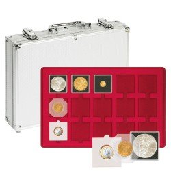 Lindner S2340-75 Maletín de aluminio con 5 bandejas para monedas rojas para 75 portamonedas 50x50 mm Ø Lindner S2340-75 Maletín de aluminio con 5 bandejas para monedas rojas para 75 portamonedas 50x50 mm Ø
