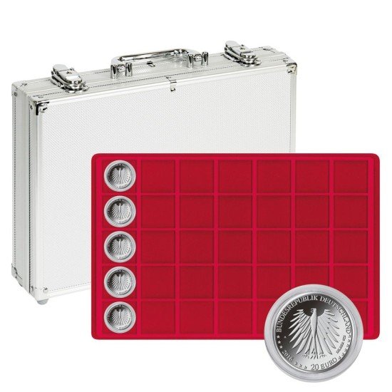 Lindner S2340-175 Maletín de aluminio con 5 bandejas con 35 compartimentos para monedas/cápsulas hasta 39 mm Ø Lindner S2340-175 Maletín de aluminio con 5 bandejas con 35 compartimentos para monedas/cápsulas hasta 39 mm Ø