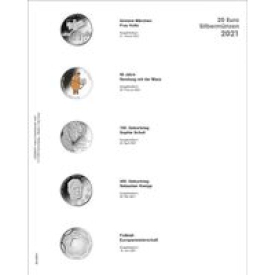 Lindner MU20E21 Hojas individuales pre-impresas Publica M para monedas de 20 Euros de Plata de Alemania Lindner MU20E21 Hojas individuales pre-impresas Publica M para monedas de 20 Euros de Plata de Alemania