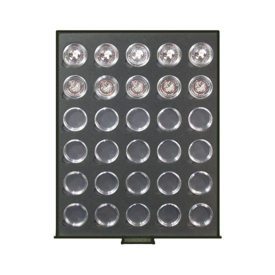 Lindner S2933-2K Bandejas para monedas Black Samt cristal ahumado negro para 30 monedas de colección alemanas