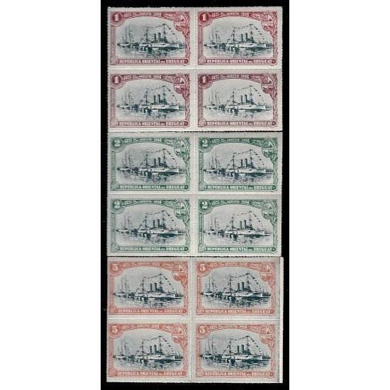 Uruguay 174/76 Bl.4 1908 80 Aniversario del arribo de los fundadores de la República Crucero MNH