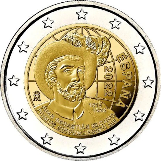 España 2022 2 € euros conmemorativos V Cent Vuelta al Mundo  J Sebastián Elcano