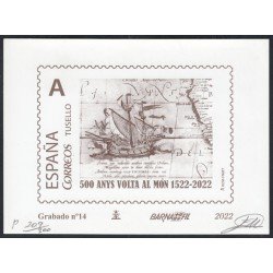 España Spain Grabado 14 500 Anys Volta al món Colon 1522-2022 Tirada 300 ejemplares