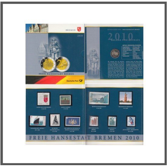Alemania 2010 Cartera Oficial Moneda 2€ euros conm. Bremen + Producto Filatélico 