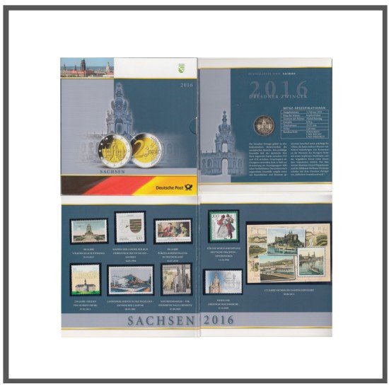 Alemania 2016 Cartera Oficial Moneda 2€ euros conm.Sachsen + Producto Filatélico