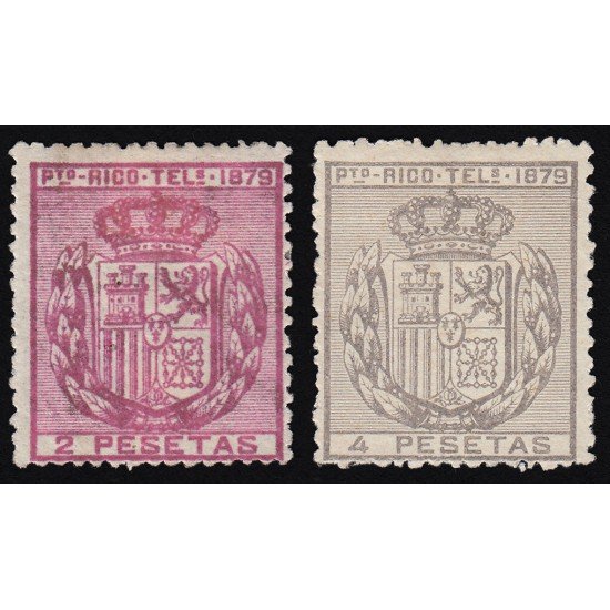 Puerto Rico Telégrafos 19/20 1879 Escudo España MH Puerto Rico Telégrafos 19/20 1879 Escudo España MH