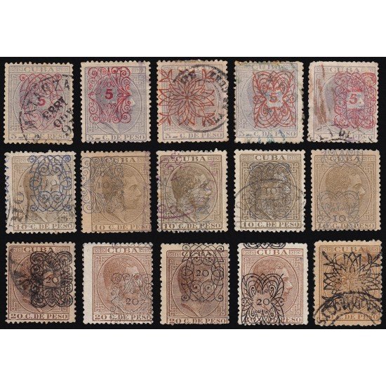 Cuba 74/88 1883 Alfonso XII Habilitados Usados Cuba 74/88 1883 Alfonso XII Habilitados Usados