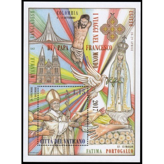 Vaticano F1799 2018 Hoja viajes de S.S . Francisco en el mundo en 2017 MNH