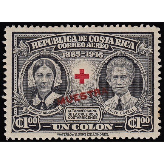 Costa Rica A122 1945 Edith Cavell y Florence Nightingale Cruz Roja MUESTRA MH
