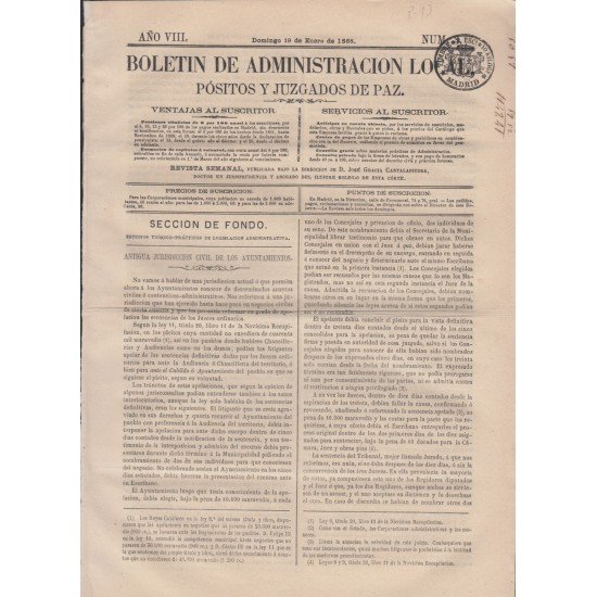 España Spain Timbres de Periódicos P.13 1867 Boletin de Adm. Local Pósitos y Juzgados de Paz