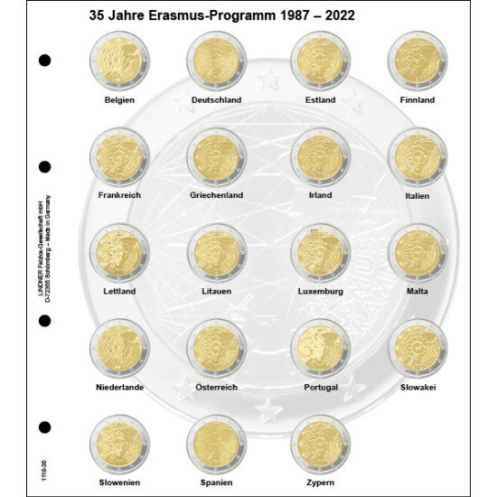 Lindner 1118-35 Hojas monedas conmemorativas 2 Euros 2022 Porgama Erasmus Lindner 1118-35 Hojas monedas conmemorativas 2 Euros 2022 Porgama Erasmus