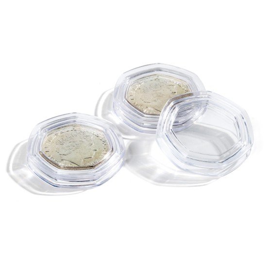 Leuchtturm 364948 Cápsulas de monedas GRIPS 50 Pence 27,3 mm, paquete de 10 