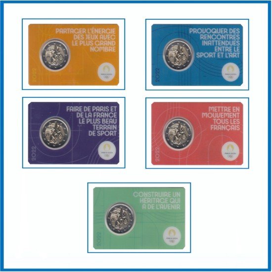 Francia France 2022 Cartera Oficial Set 5 Coin Card 2 € euros conm. JJ OO París 2a Francia France 2022 Cartera Oficial Set 5 Coin Card 2 € euros conm. JJ OO París 2a
