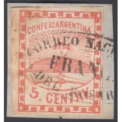 Argentina 1 1858 Confederación Confederation Sobre fragmento Usado
