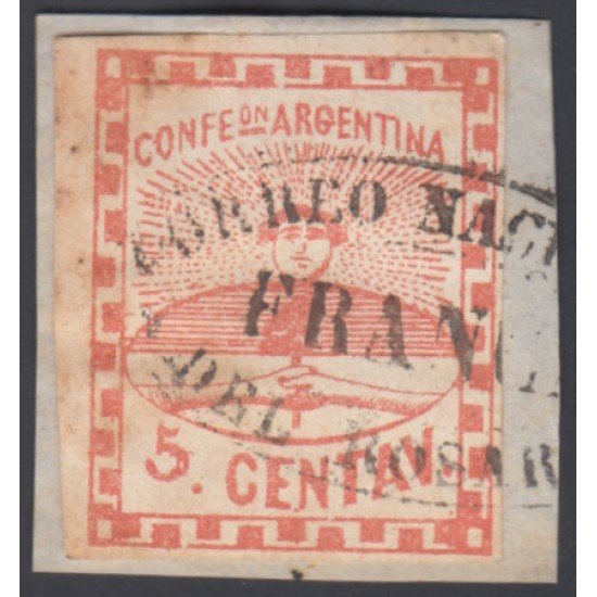 Argentina 1 1858 Confederación Confederation Sobre fragmento Usado Argentina 1 1858 Confederación Confederation Sobre fragmento Usado
