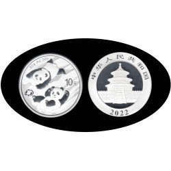 China 1 OZ onza 2022 Oso Panda 10 yens Plata Ag