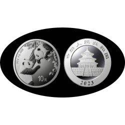 China 1 OZ onza 2023 Oso Panda 10 yens Plata Ag