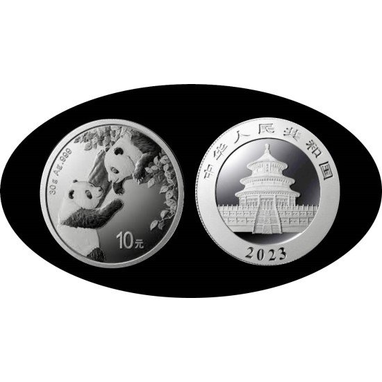 China 1 OZ onza 2023 Oso Panda 10 yens Plata Ag