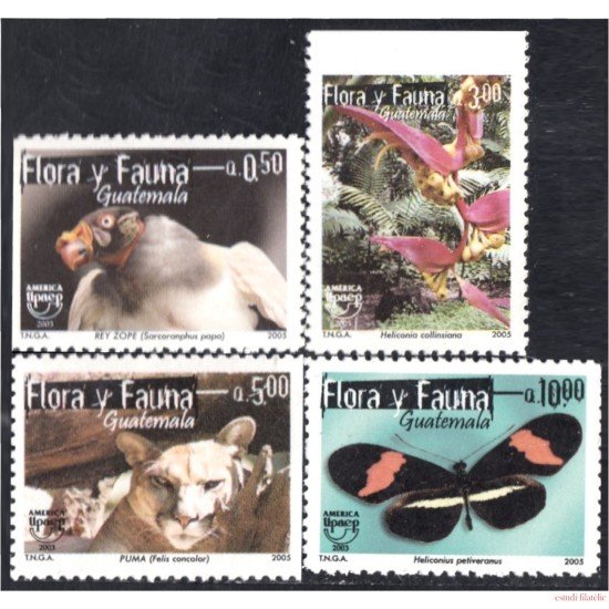 Upaep Guatemala 527/30 2005 Flora y Fauna Mariposa Tigre Cóndor MNH Upaep Guatemala 527/30 2005 Flora y Fauna Mariposa Tigre Cóndor MNH
