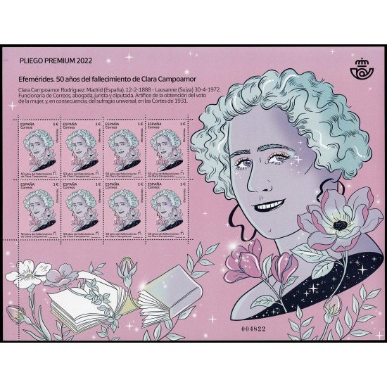 España Pliego Premium 120 2022 Efemérides. 50 años fallecimiento de Clara Campoamor MNH España Pliego Premium 120 2022 Efemérides. 50 años fallecimiento de Clara Campoamor MNH